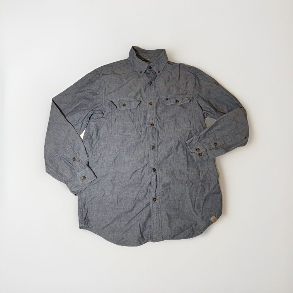 Carhartt S202 Button Up Shirt Men Medium Blue Chambray Relaxed Fit Workwear
